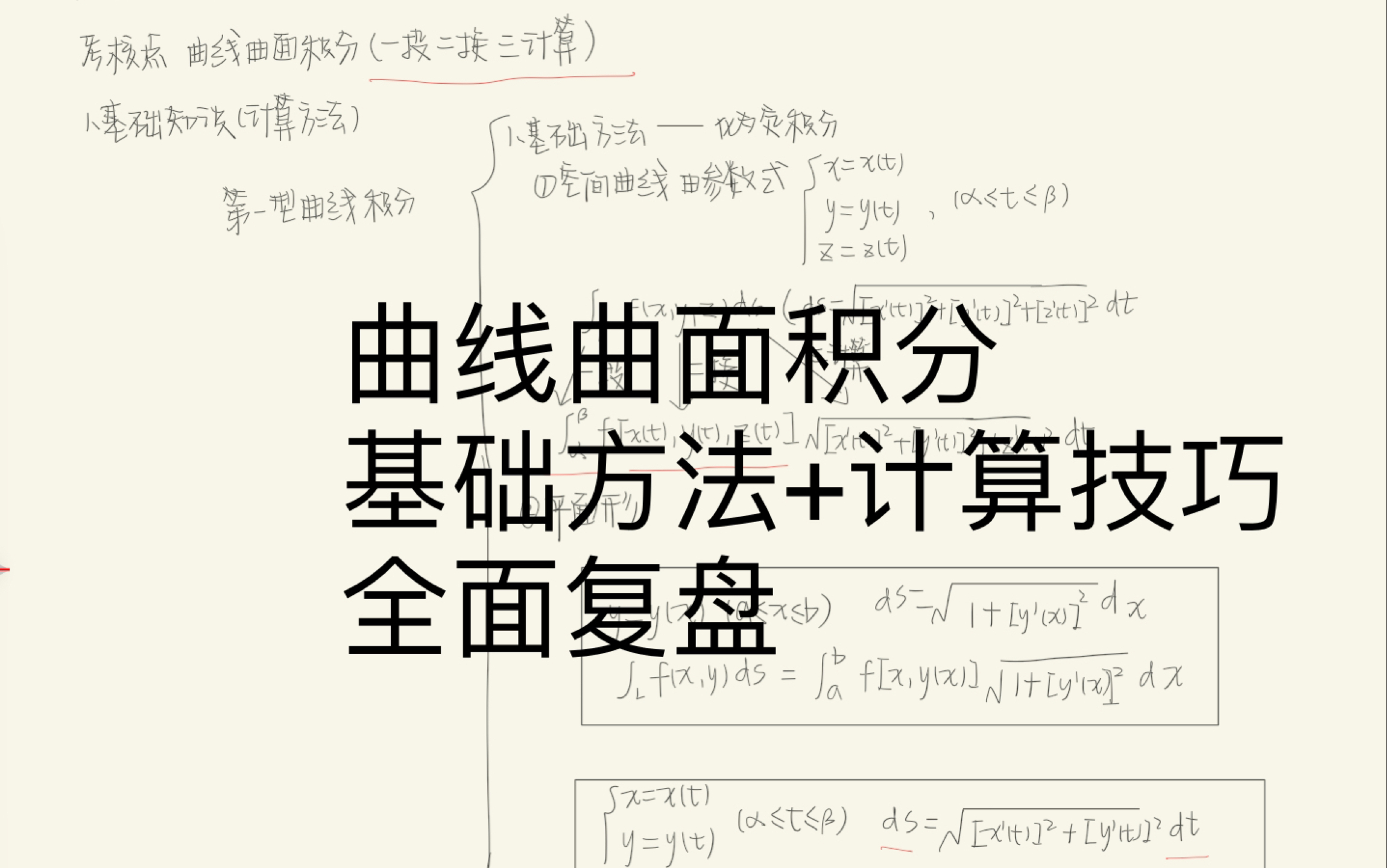 高数复盘1 曲线曲面积分,基础计算方法加技巧全面复盘