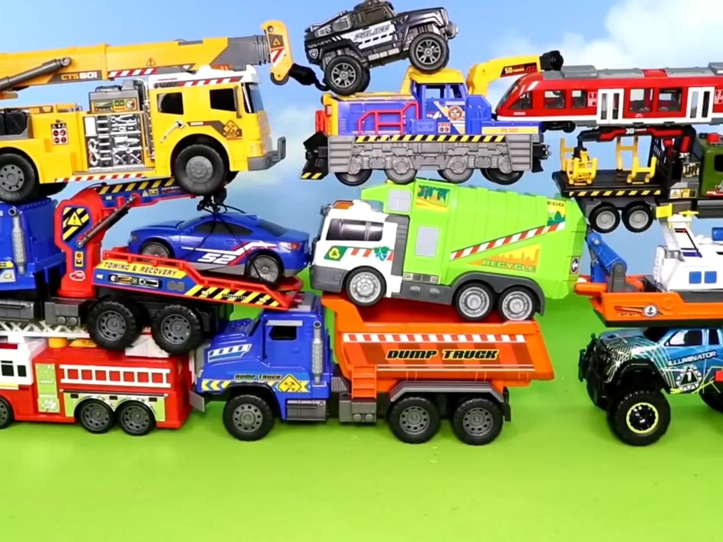 儿童益智玩具:多功能玩具车合集,有警车,挖掘机和消防救援车!