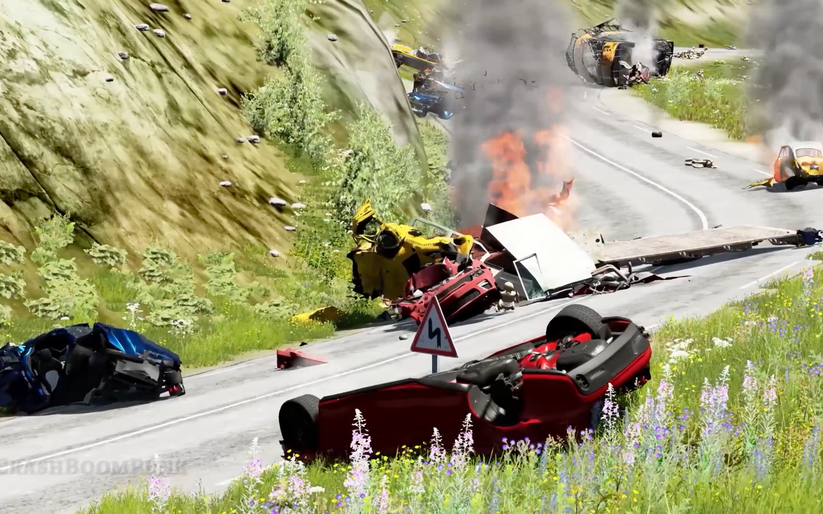 massive spike strip pileup crashes #80 - beamng.