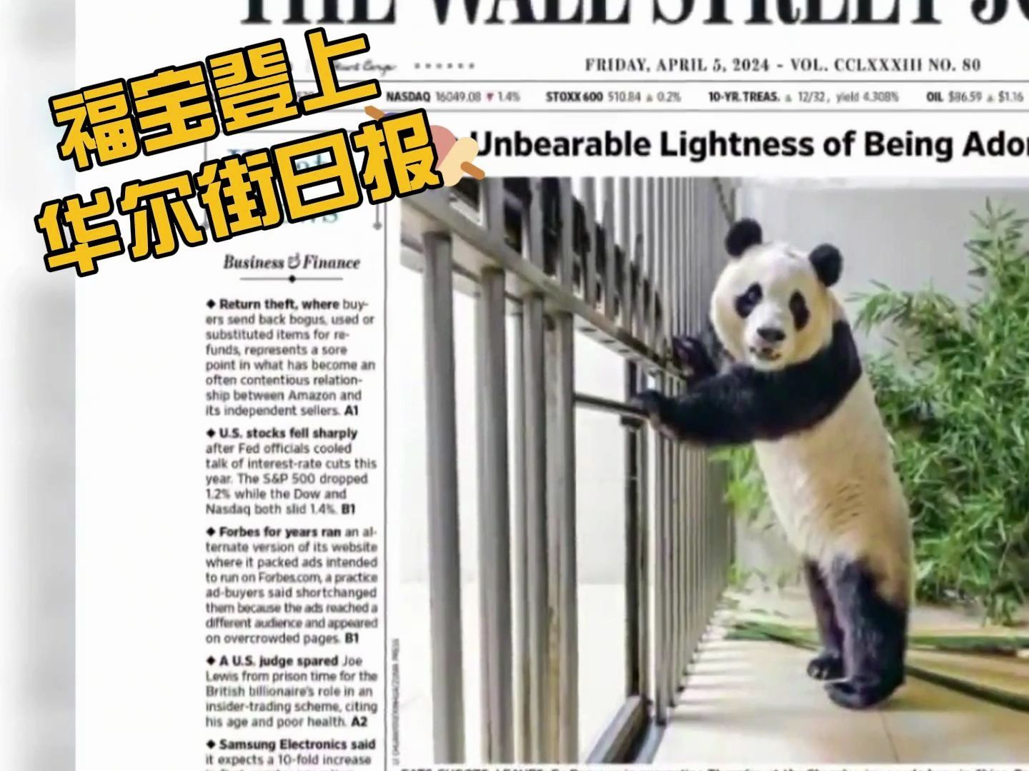 福宝登上华尔街日报,妥妥的国际巨星.感谢爷爷为福宝做的一切.