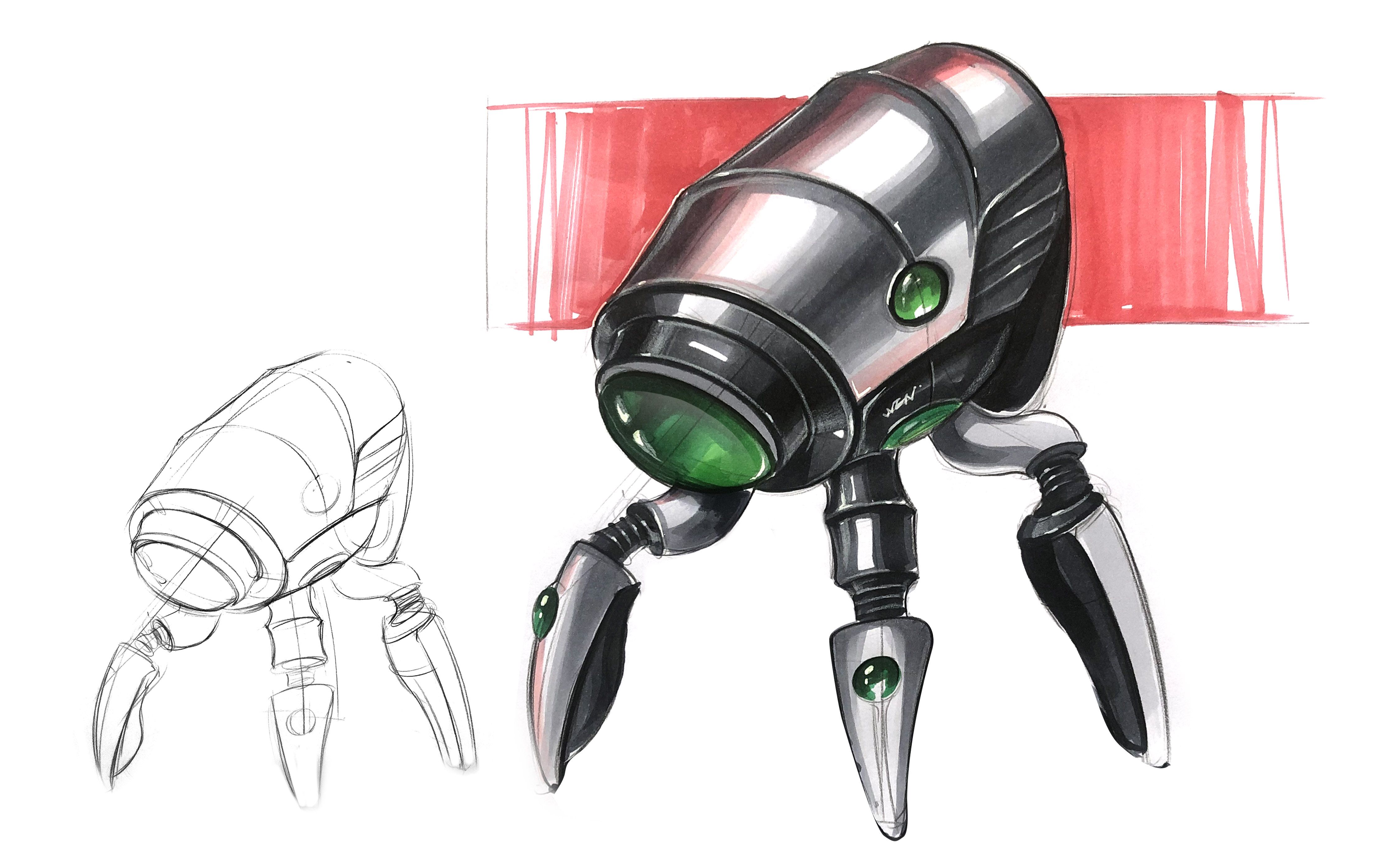 工业设计手绘/产品设计手绘——机器人马克笔上色_哔哩哔哩 (゜-゜)つ