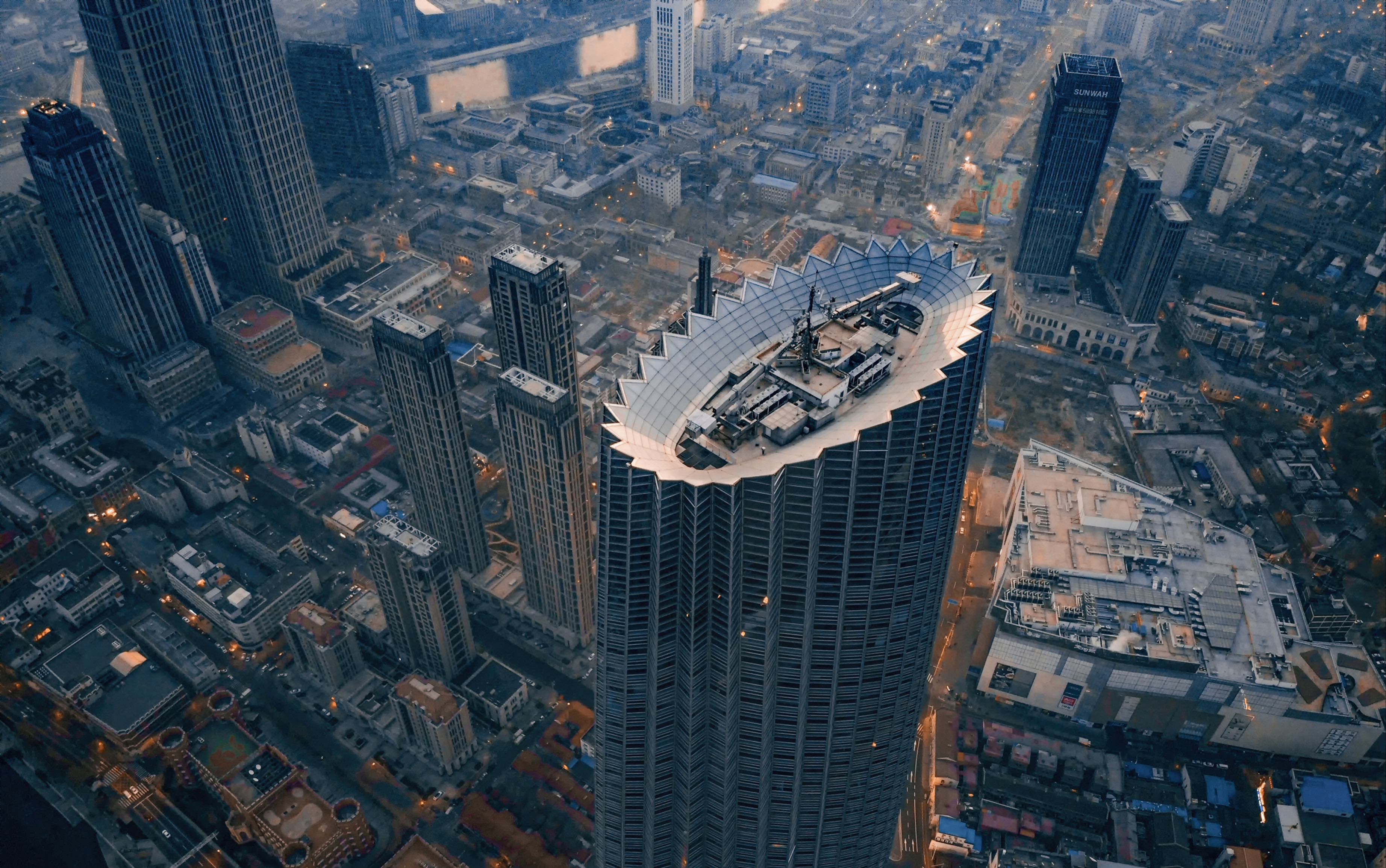 「大疆 mavic mini 航拍」暗光航拍城市天际线–天津晨昏