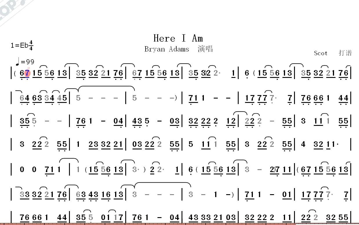 英文经典歌曲hereiambryanadams演唱动态简谱