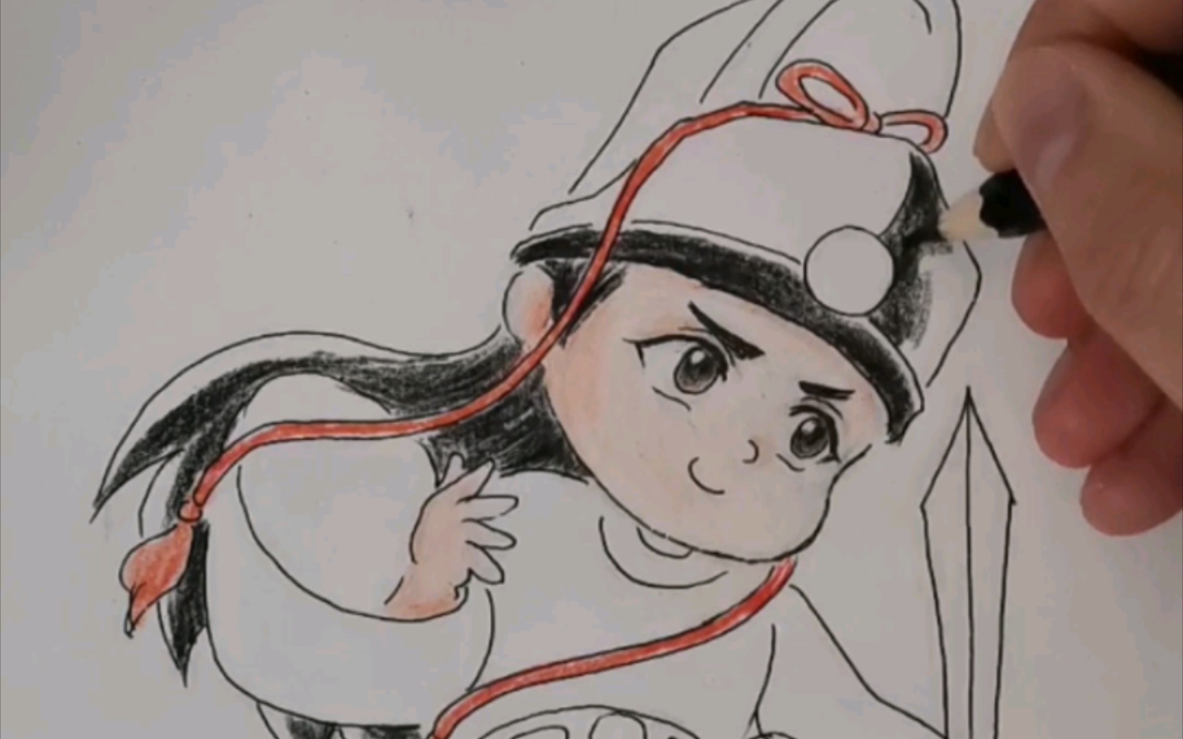 【q版展昭】绘画过程,有人想看舞剑的展小猫,安排,哈哈哈哈,展大人