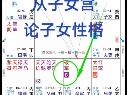 从子女宫看孩子的性格,子女宫化禄入命宫、孩子的命宫有禄 孩子性格通情达理好相处,开朗随和,逢生年权虽然开朗随和但是遇事有主见有办法,性格方面...