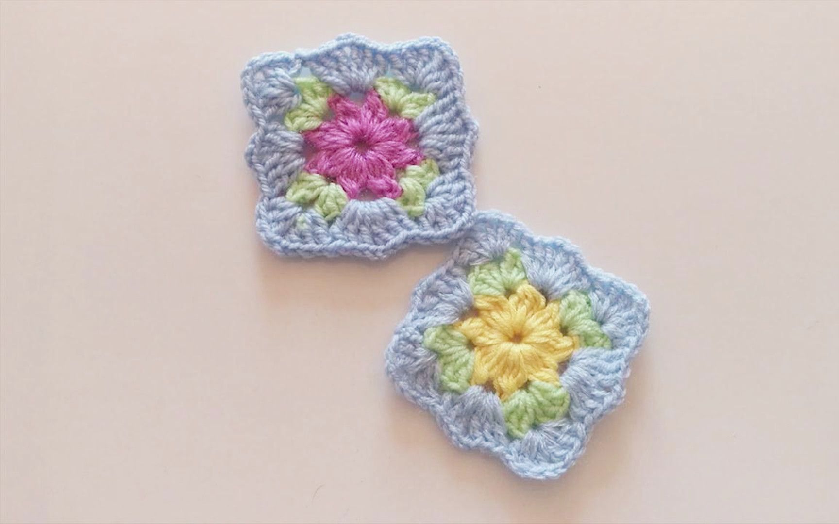 「钩针编织」简单的方形花朵水杯垫!