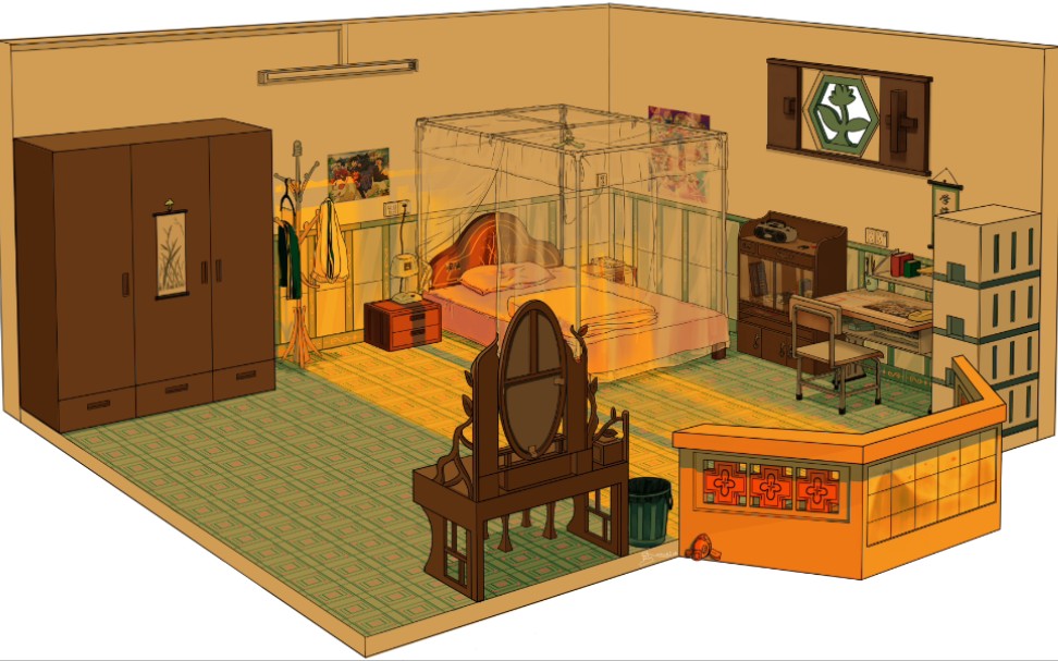 记忆里的潮汕房间/室内场景/场景原画