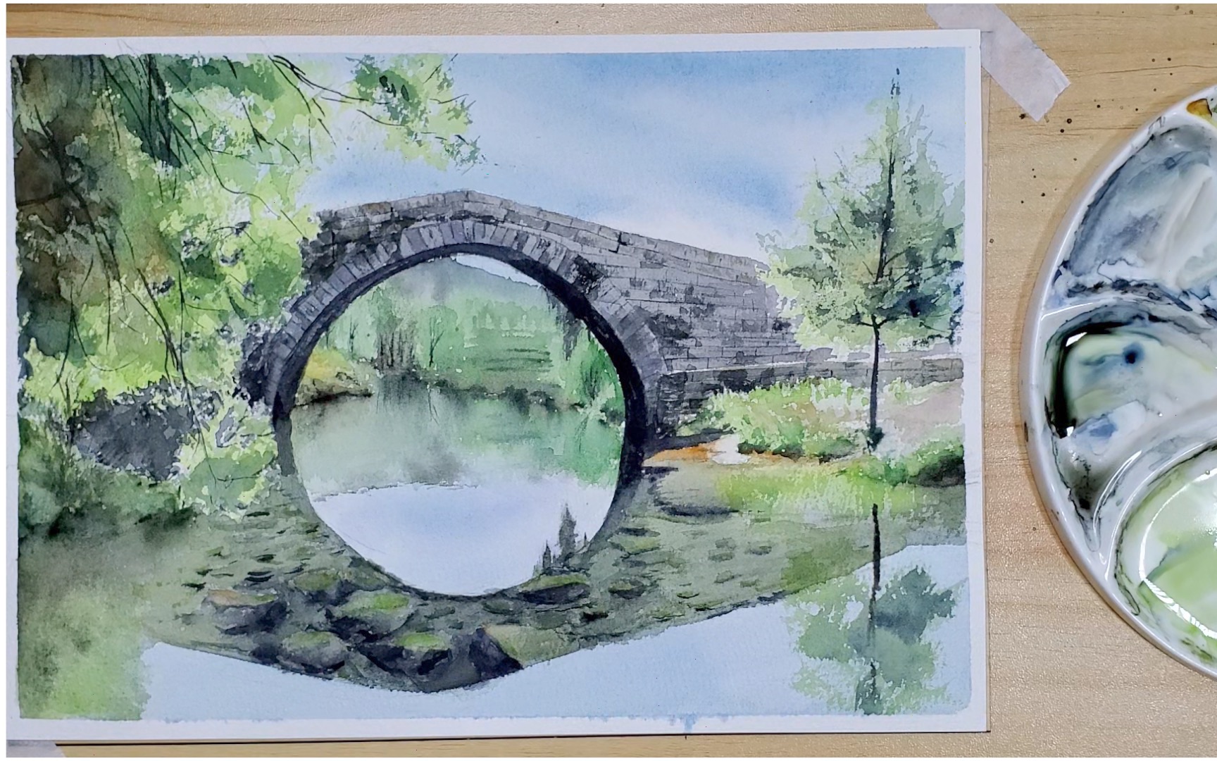 【水彩画】水彩风景绘画过程,小溪河流