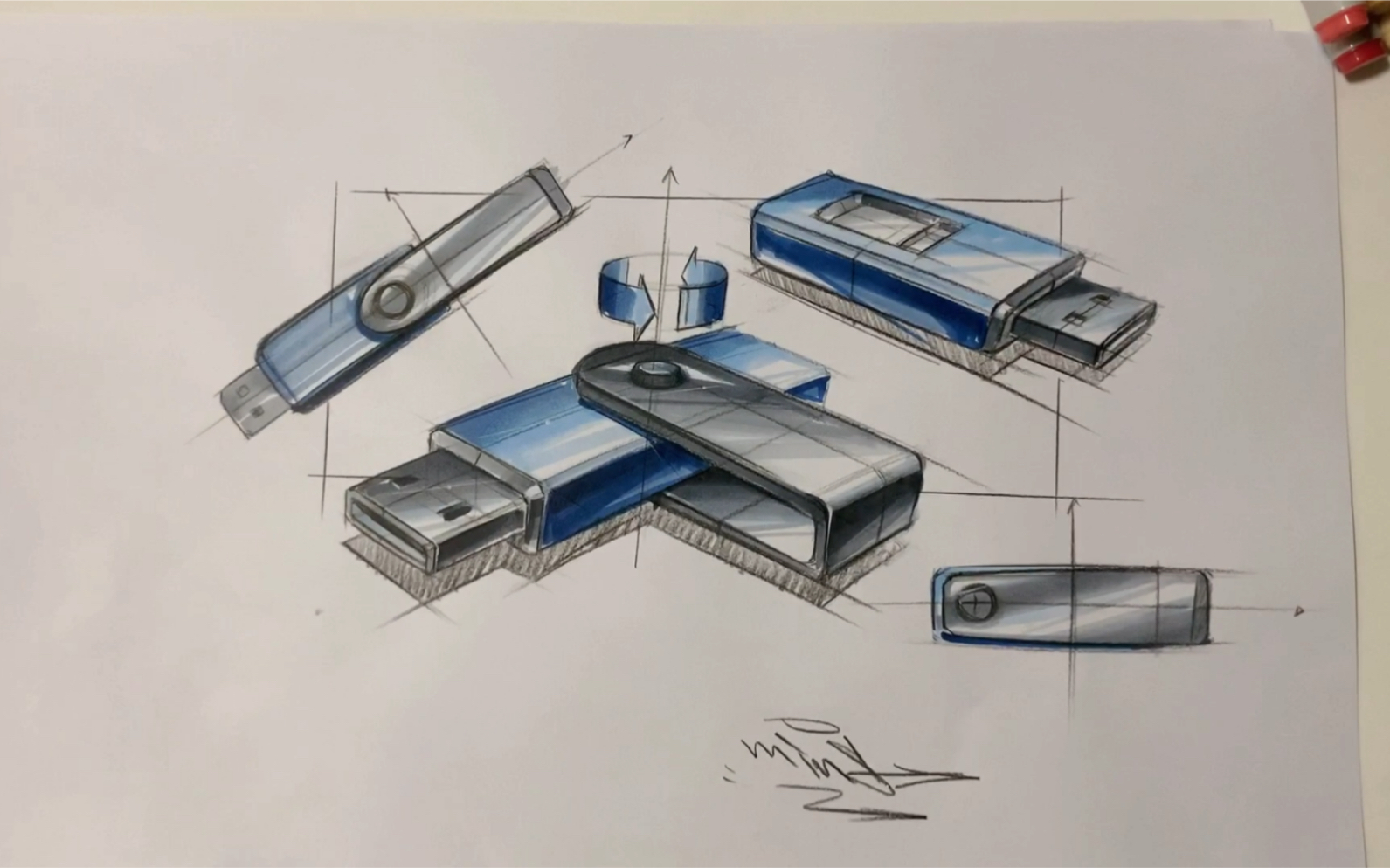 【minsketch】工业设计u盘手绘和弧线,椭圆的练习方法