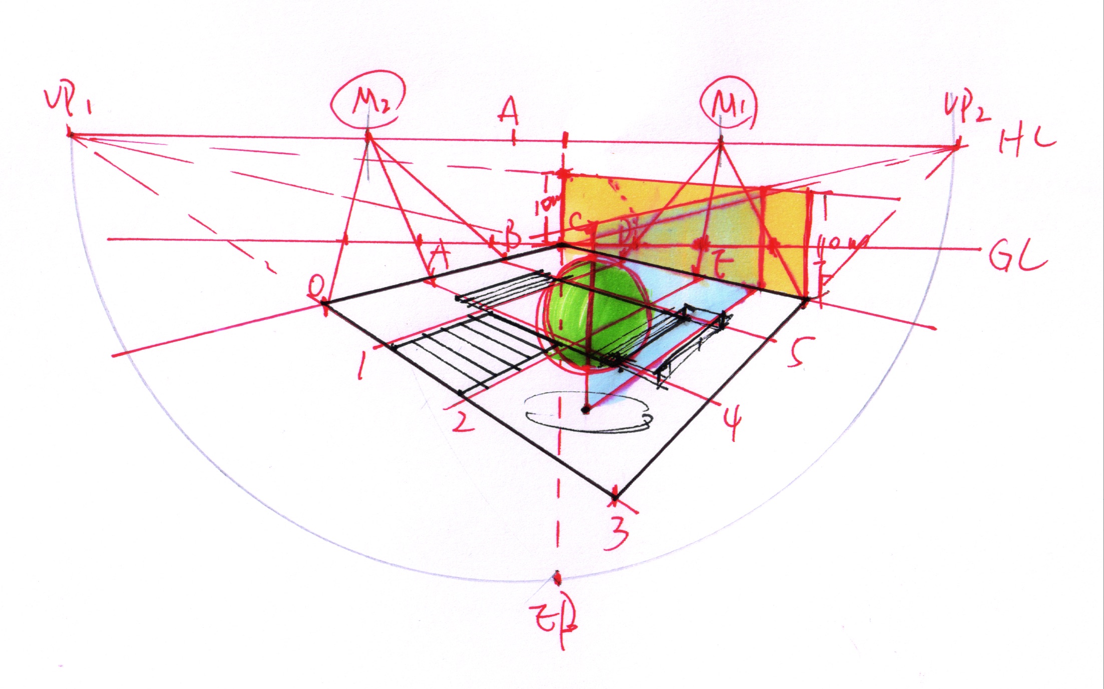 平面到空间两点透视过程