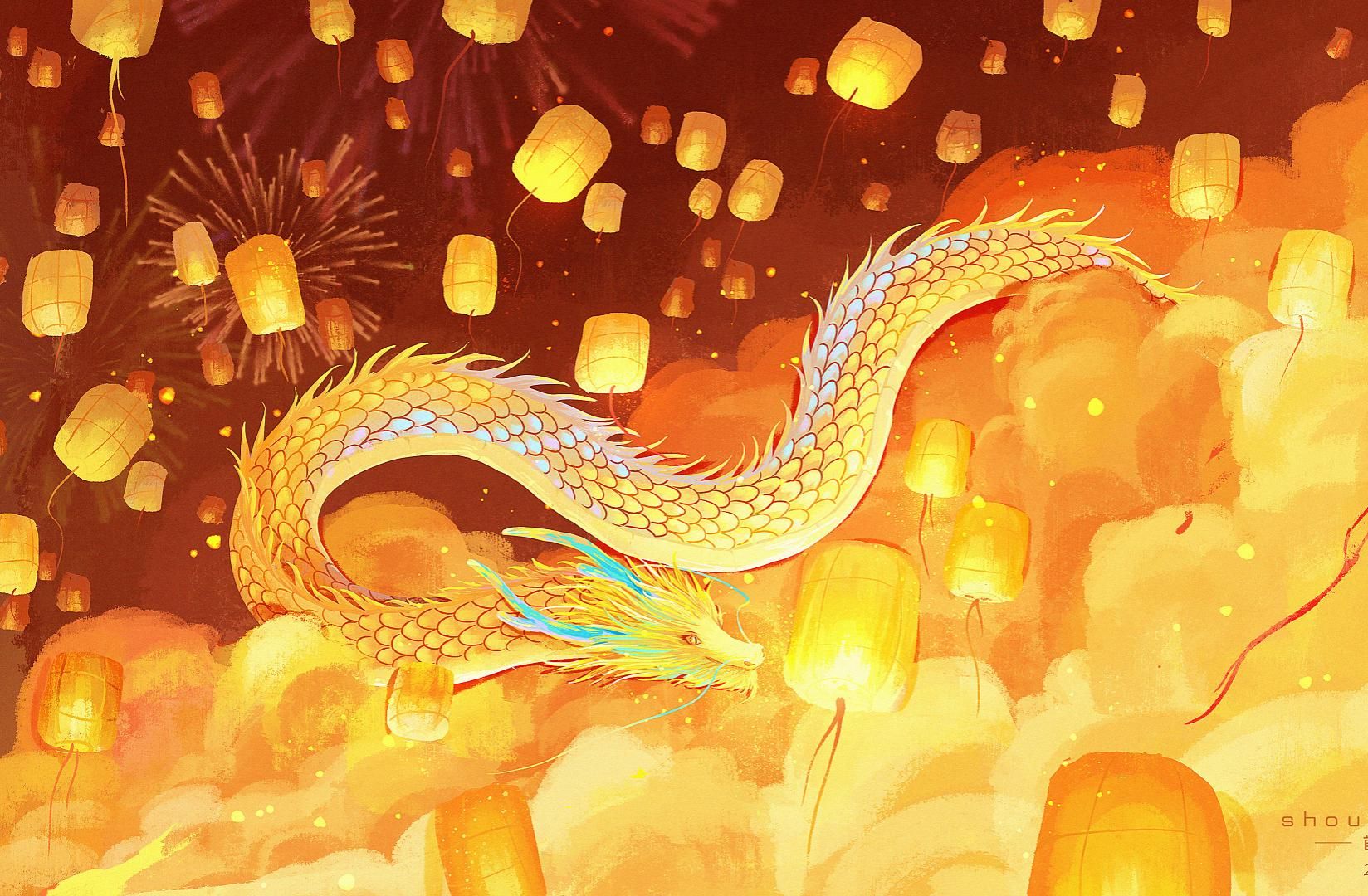 龙行大运,新年插画