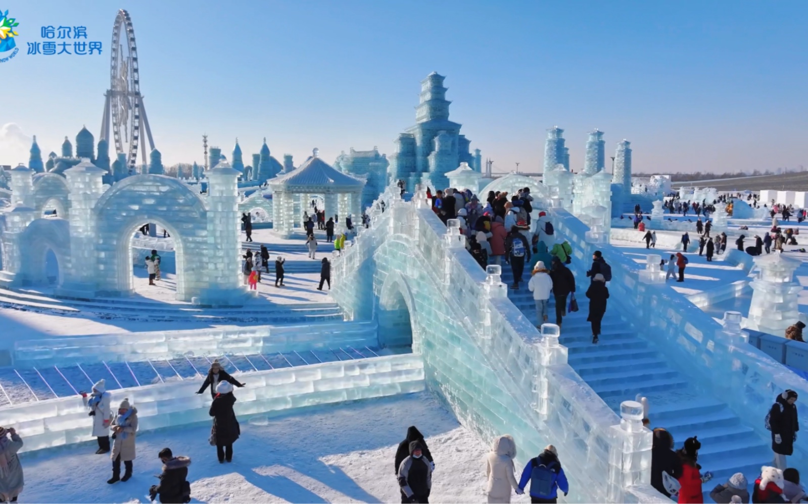 哈尔滨冰雪大世界十一点入园盛况,带您感受这座今冬最热冰雪乐园的