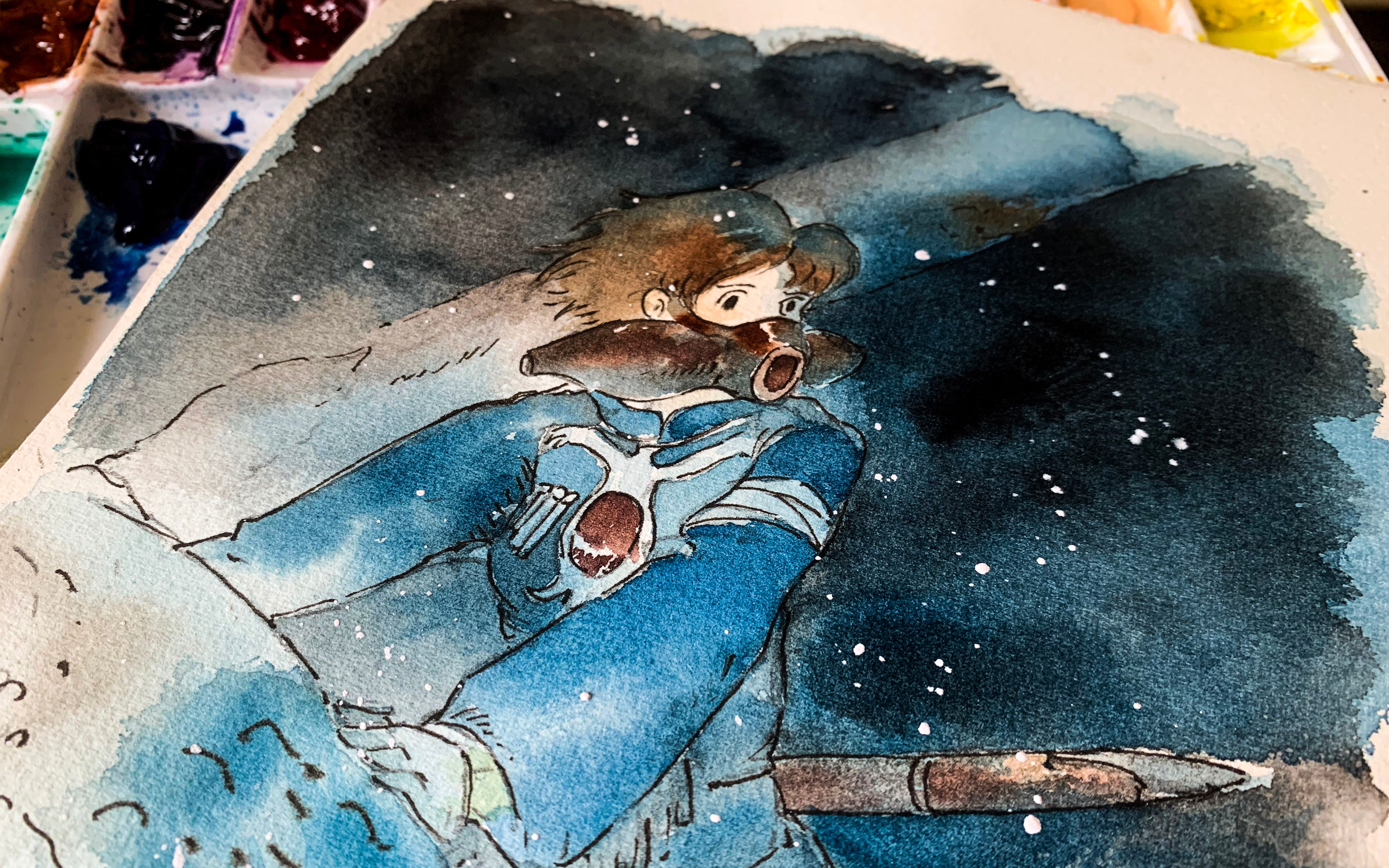 【神秘魔方】水彩手绘速涂过程,重温经典宫崎骏《风之谷》