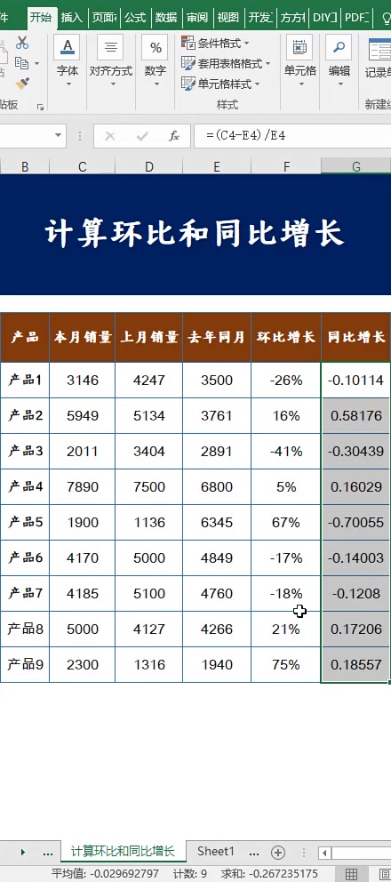 表格计算环比和同比增长哔哩哔哩bilibili