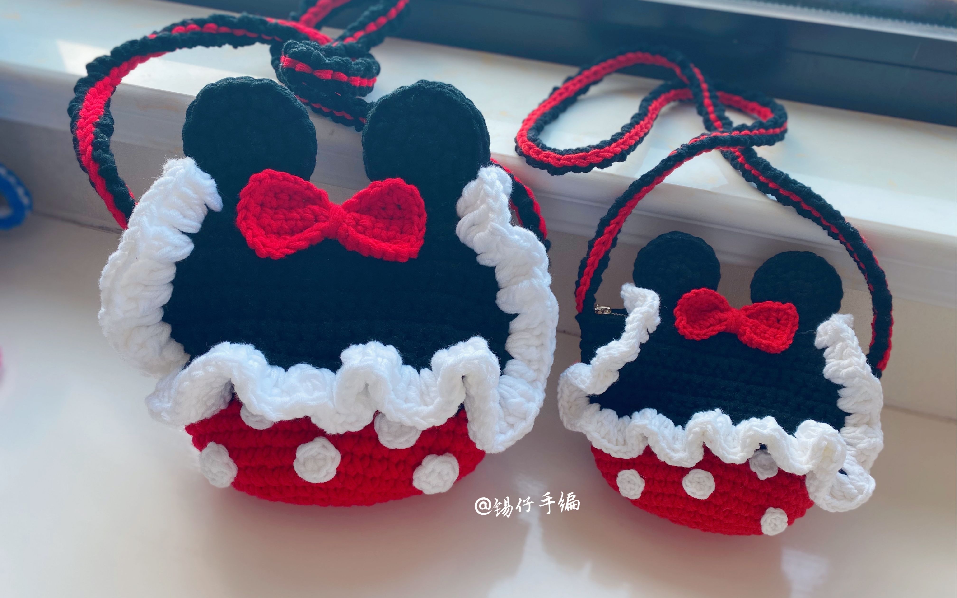 锡仔手编米奇包包单肩斜挎包毛线编织教程