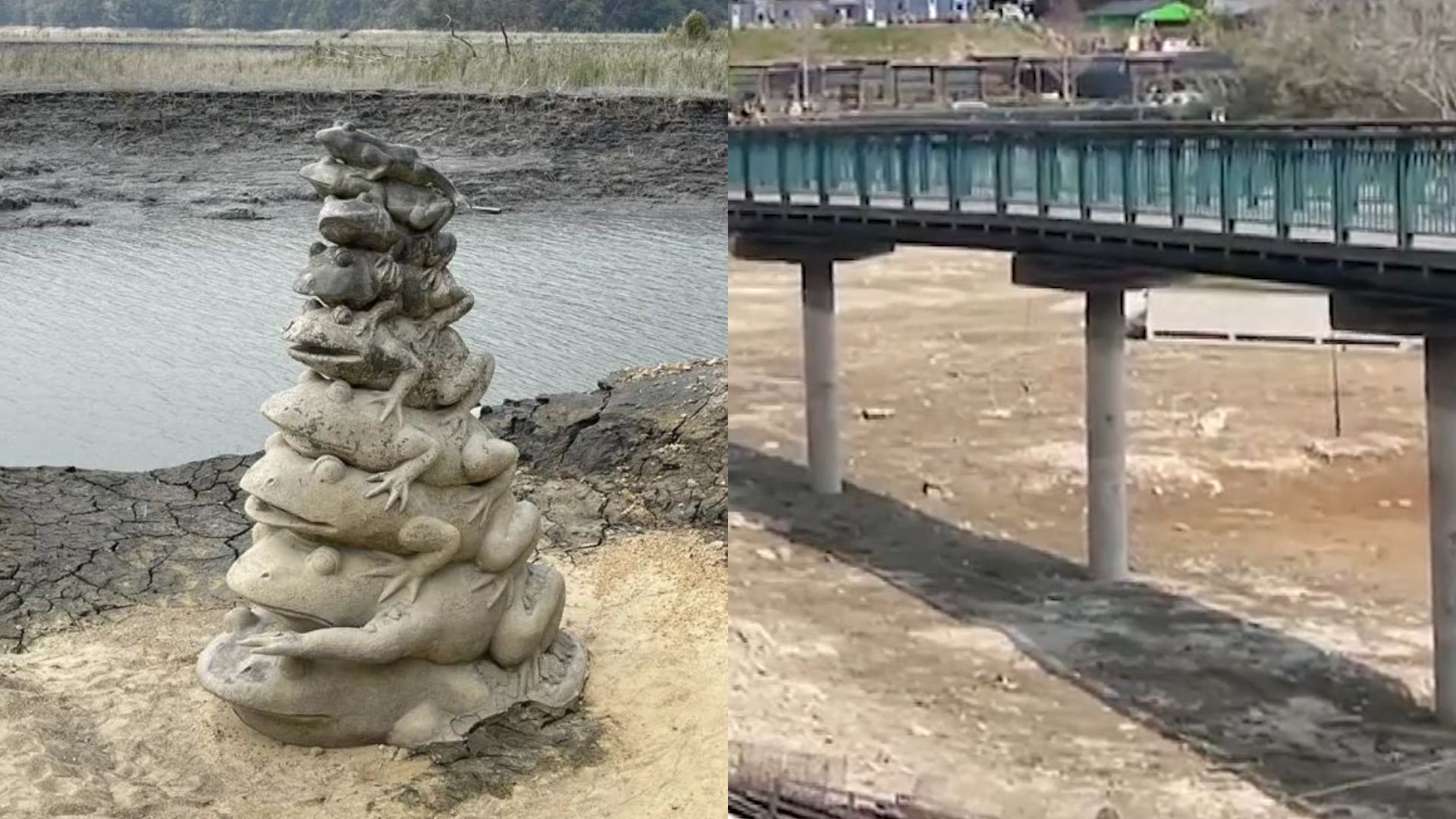 台湾日月潭蓄水率创新低"九蛙叠像"全露出 水上自行车道变旱道