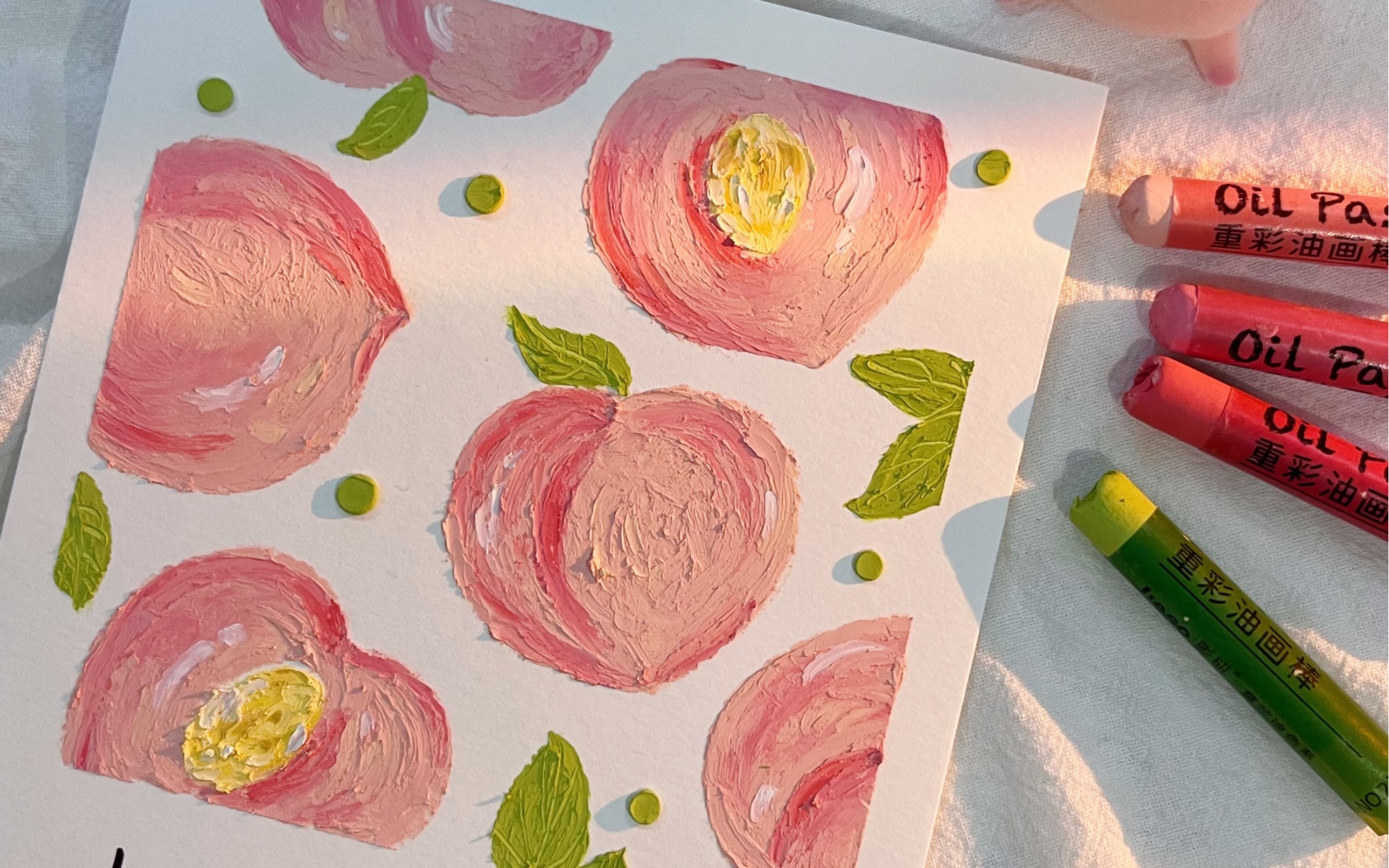 油画棒」水蜜桃 | 桃气满满贺卡视频教程