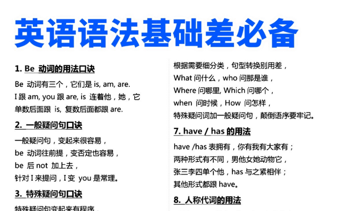 [图]英语语法基础差的进！50条语法速记顺口溜！牛逼！