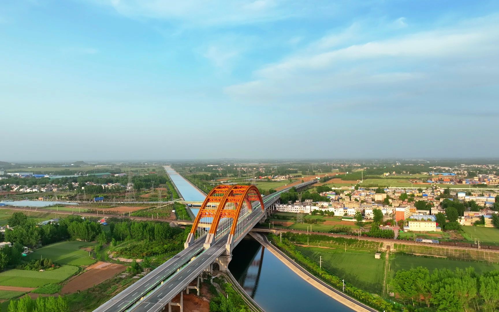 航拍南阳|南水北调,铁路桥梁,高速公路桥梁,公路桥梁难得一见的同框