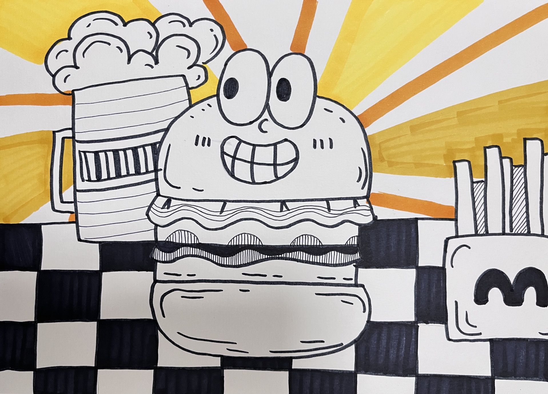 美味的汉堡包|创意线描