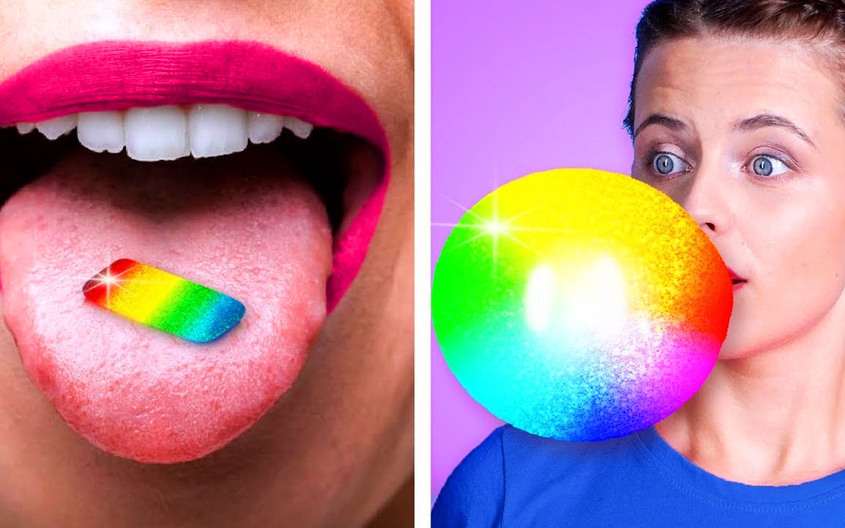 有趣外国人:趣味泡泡糖大挑战,这种彩虹泡泡糖能吹起来吗?