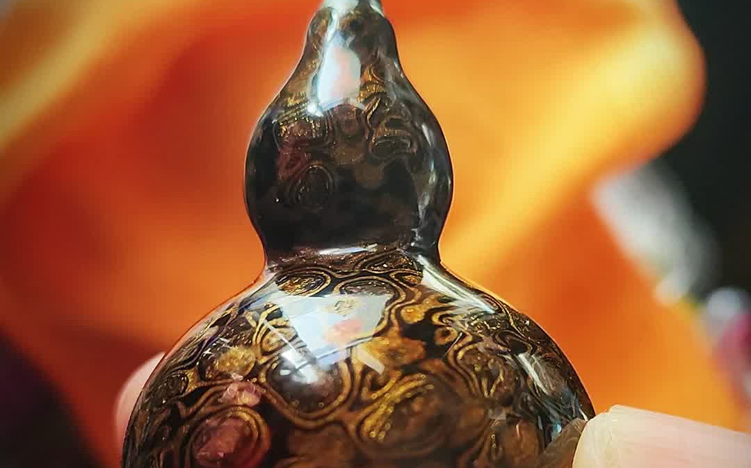 大漆葫芦成品展示黑金配色犀皮漆