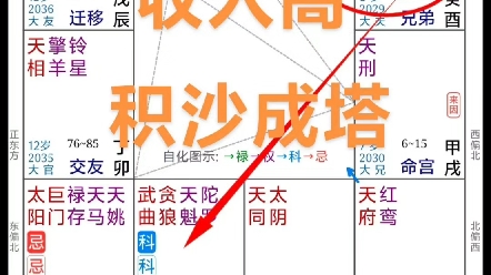 兄弟宫坐双禄双权而且还是破军廉贞两偏财星、此人以后收入绝对高,然后转忌看看最终有利于哪里,转入了田宅宫(财库),这个是标准的可以把高收入...