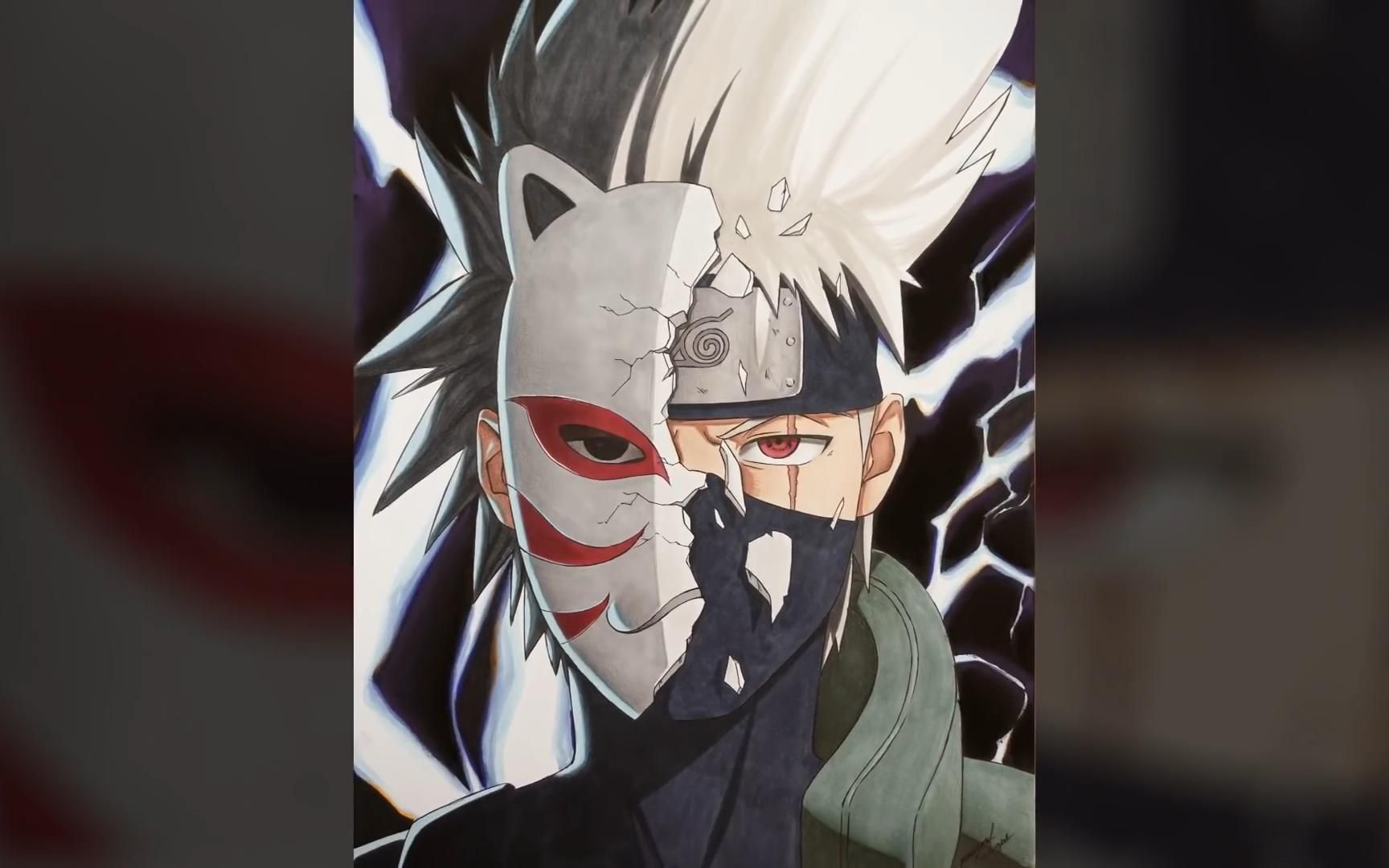 【手绘|火影忍者】戴着破碎的安布面具的卡卡西·哈塔克