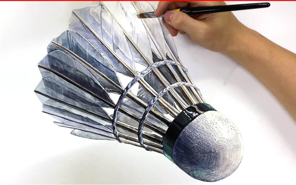 水彩如何用水彩绘制一只超级大的羽毛球