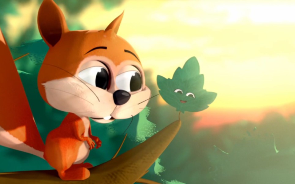 可爱小松鼠与树叶之间的友谊动画片