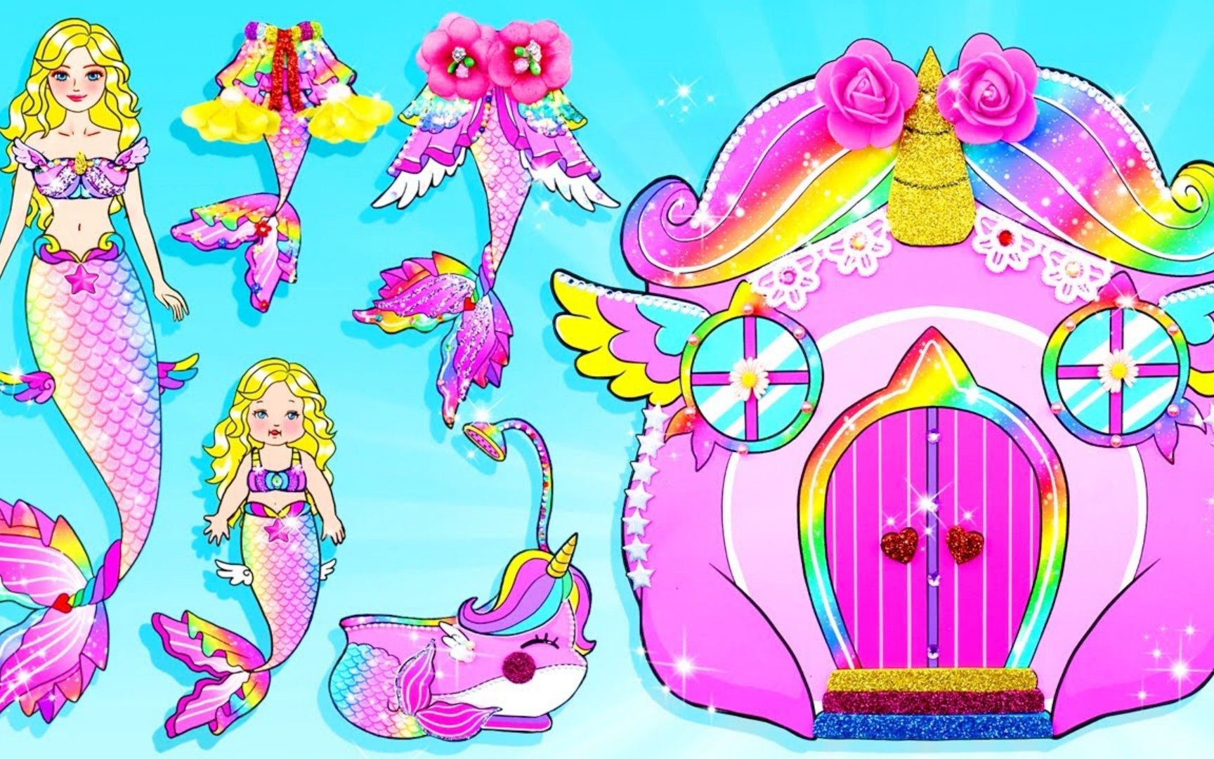 剪纸动画:帮助美人鱼公主打造彩虹小屋,粉嫩嫩的造型真好看!