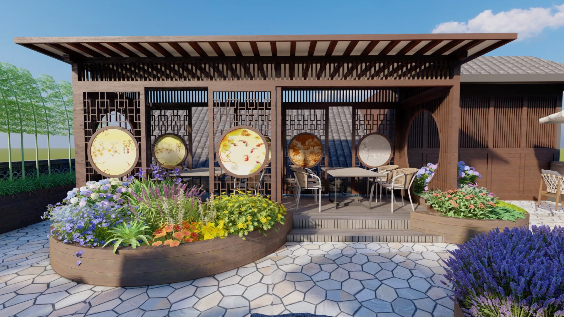 屋顶茶楼花园设计把普通顶楼的花园改造成了美丽的茶楼