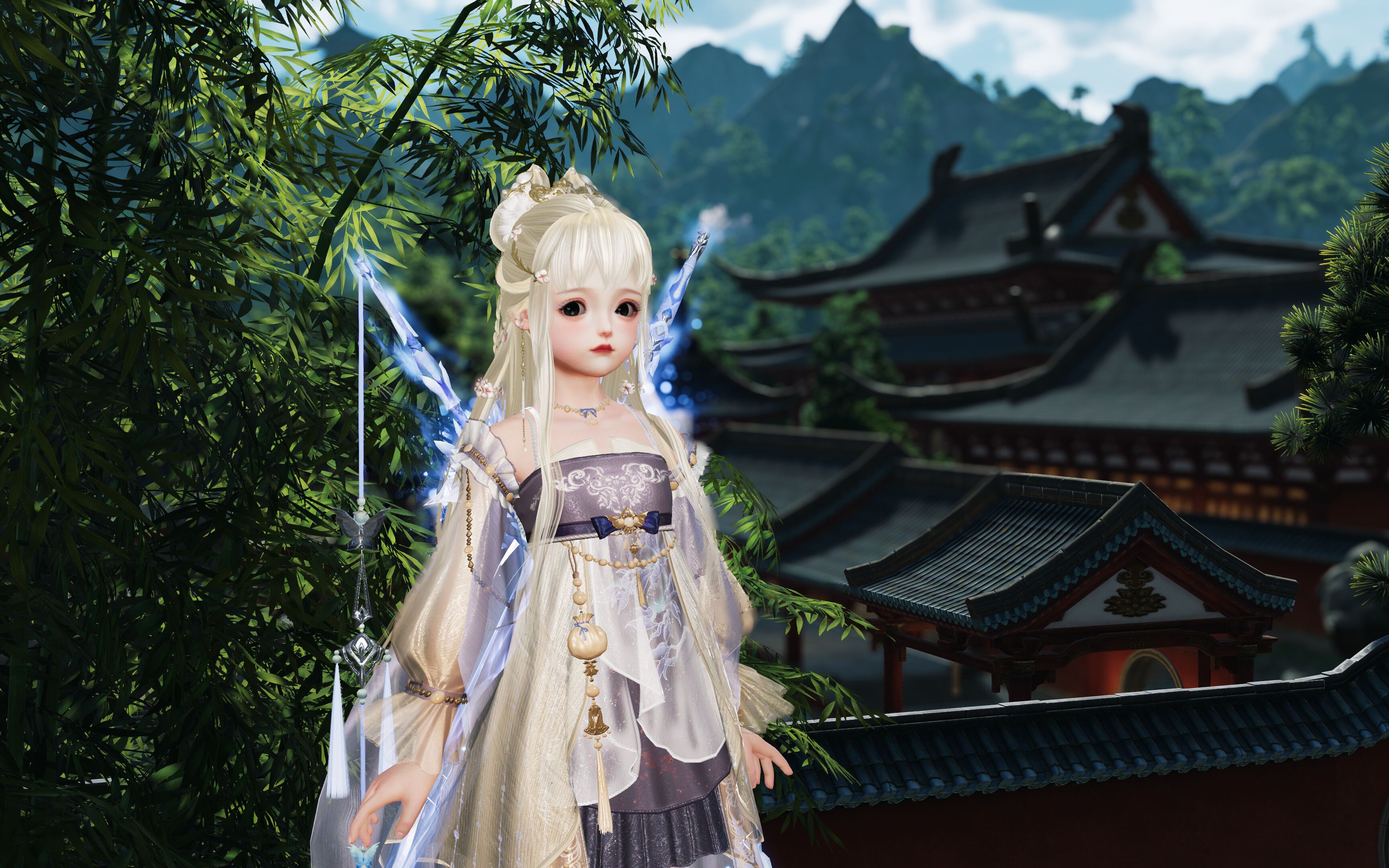 剑网3秀萝实装【人间情重·纯瑛】(紫色)衣服 黑发