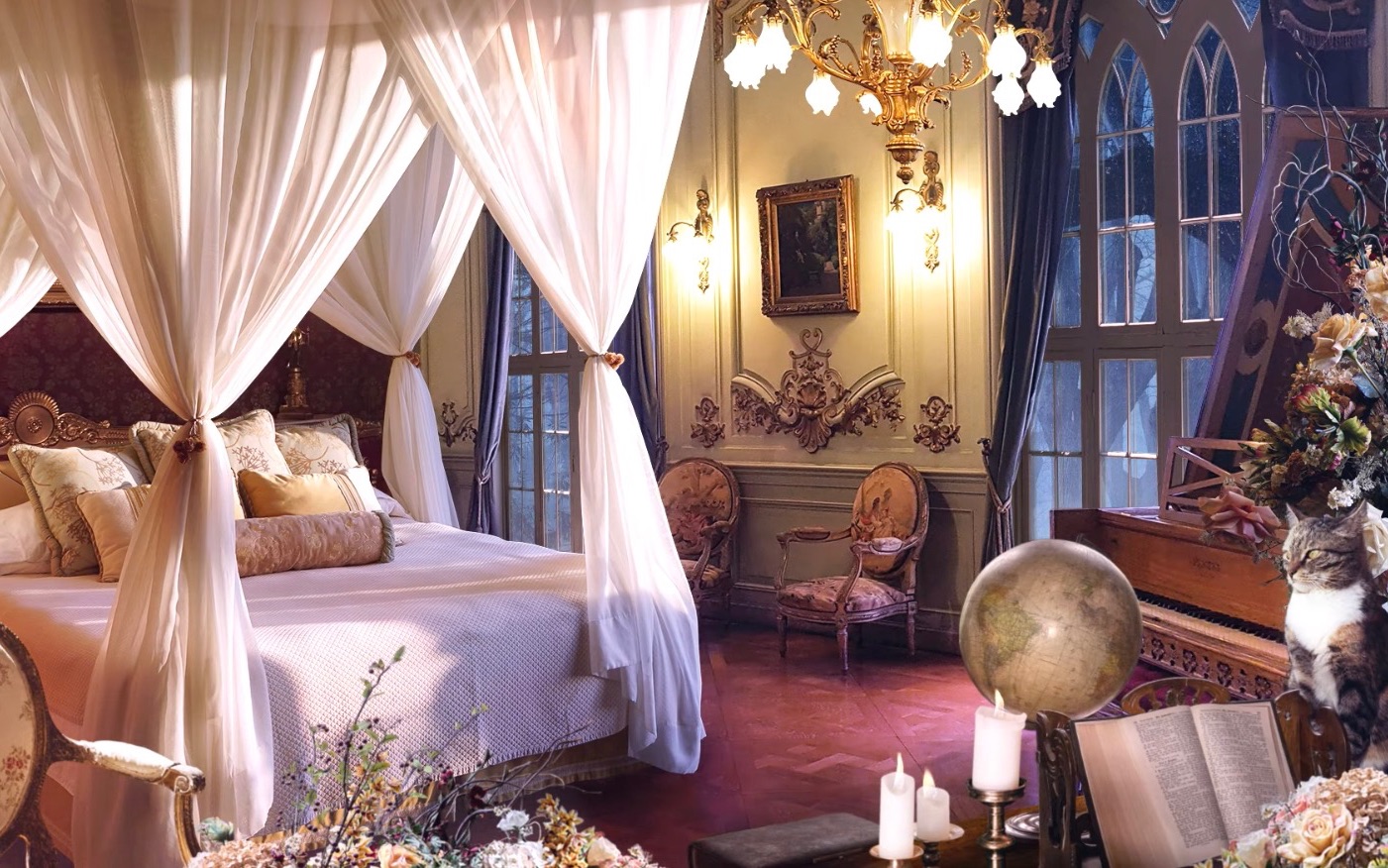 雨夜在维多利亚时期贵族的卧室休息