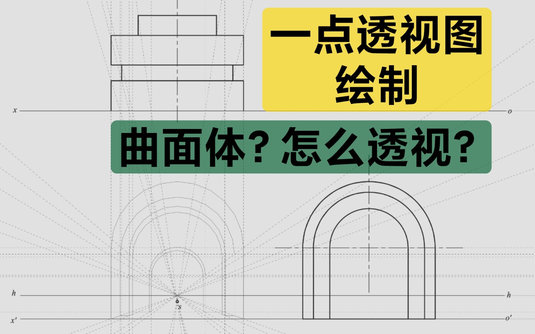 曲面体一点透视图绘制《建筑制图与阴影透视》哔哩哔哩bilibili