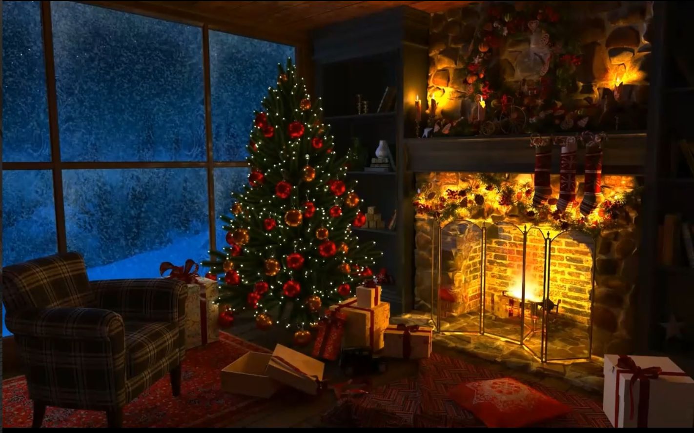 降雪和壁炉声音的圣诞节氛围-舒适的圣诞节