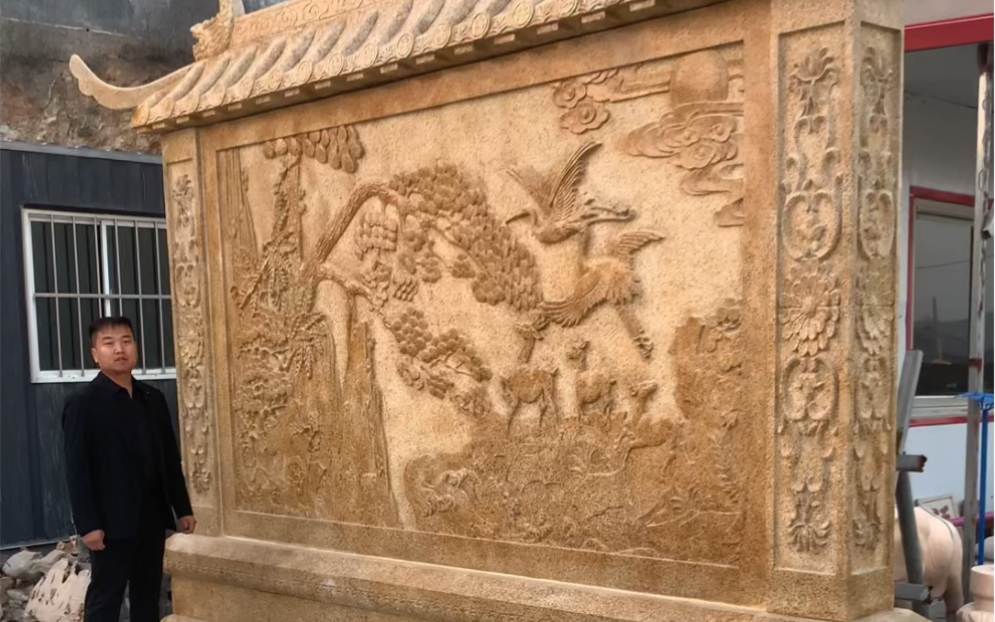石雕浮雕影壁墙屏风壁画中式庭院室外户大理石照壁定制背景墙青石