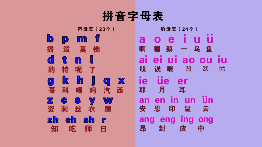 汉语拼音字母表零基础入门教学视频,整体认读音节、声母表韵母表哔哩哔哩bilibili