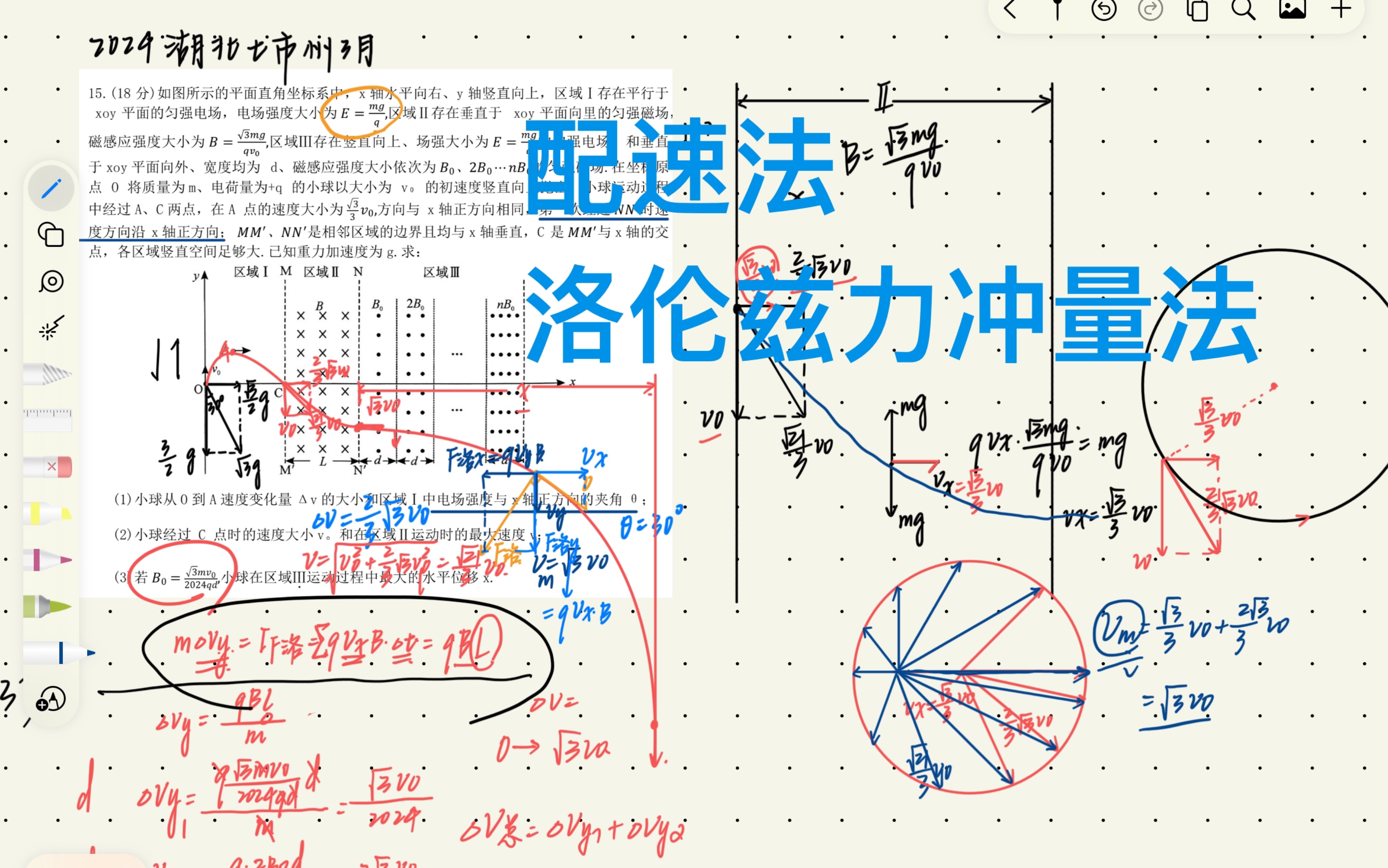 2024湖北省七市州3月物理 磁场【配速法 洛伦兹力冲量法】哔哩哔哩bilibili