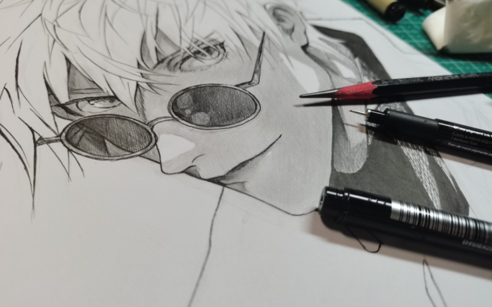 五条悟针管笔手绘过程(跟素描有区别嘛?