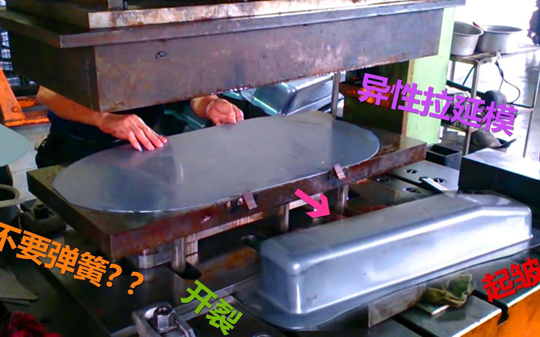 印尼异型拉延模具结构，居然不用弹簧，结果反倒是更稳定。