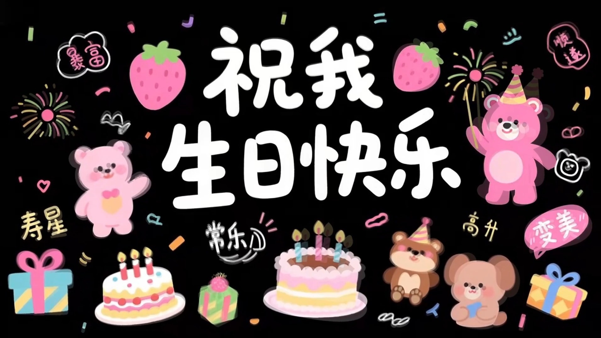 超甜生日宣言祝我生日快乐呀生日奇幻之旅可爱卡通happy
