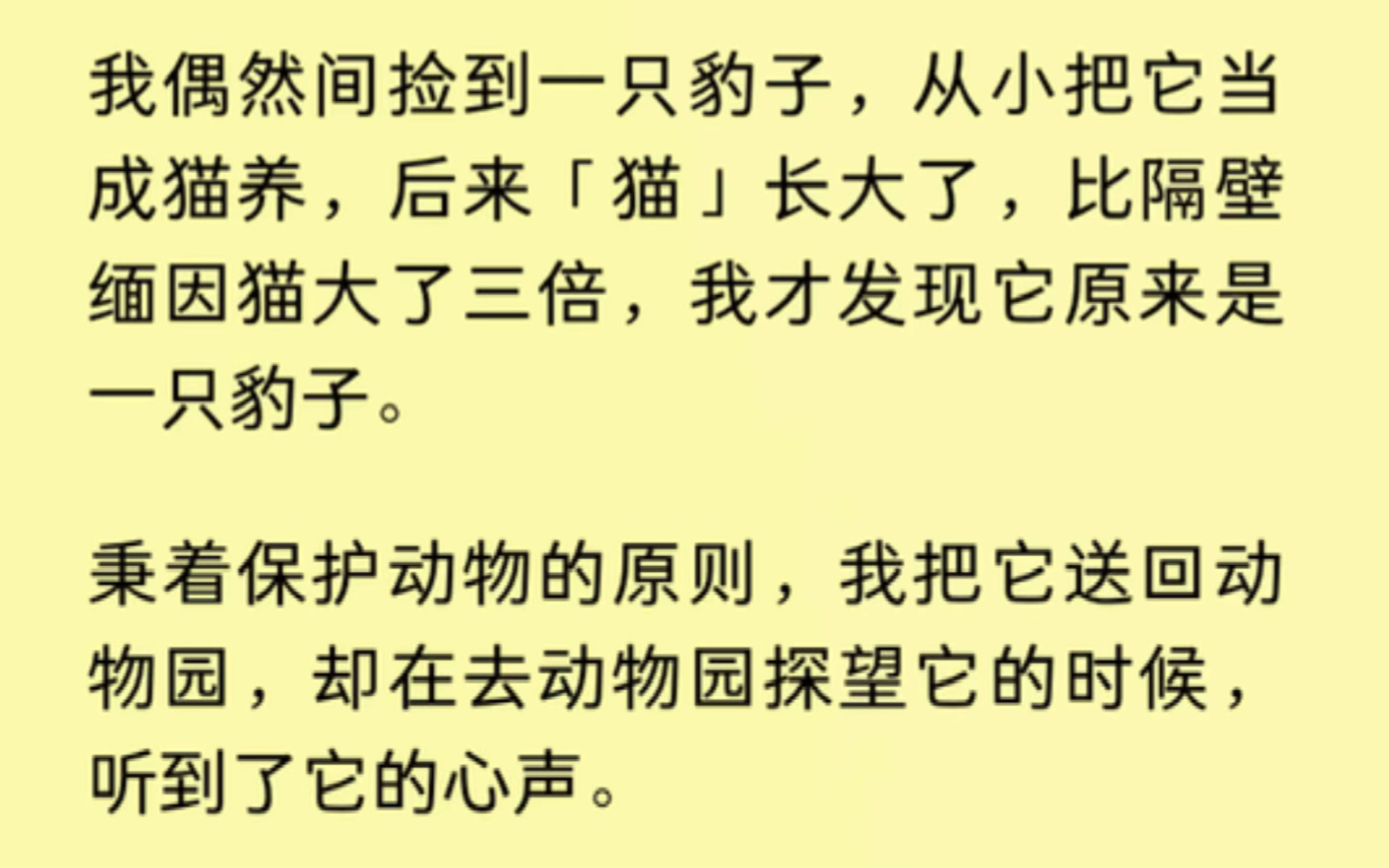 [图]离谱！我捡来的小猫养大了居然是子豹子，而且我还听到它的心声：【喵喵喵喵，你们离我远点，我告诉你，我妈是老虎，一嘴就能把你吃掉。】我：……