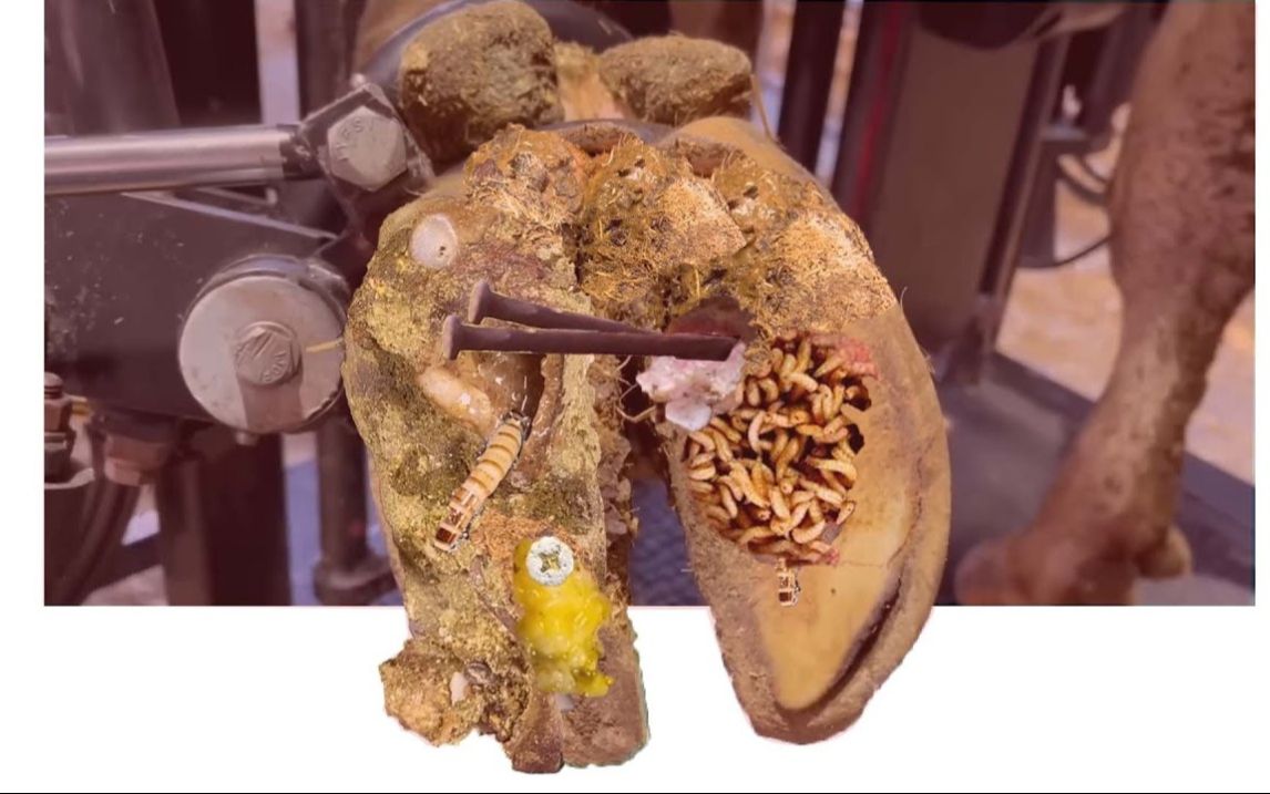 令人震惊的牛蹄救援:从腐烂的蹄子中清除蛆虫和卡在里面的螺丝!