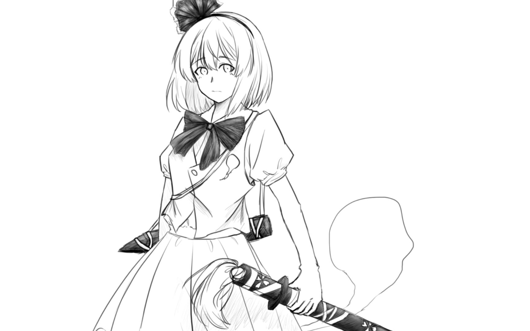 【东方/绘画过程】半人半灵的魂魄妖梦