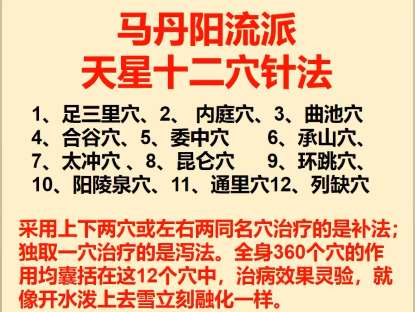 [图]马丹阳流派天星十二穴针法教学演示 足三里内庭曲池穴