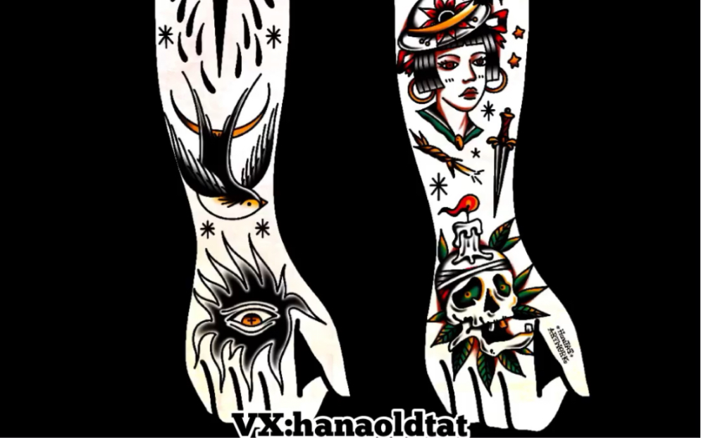 绘画oldschool花臂拼接设计