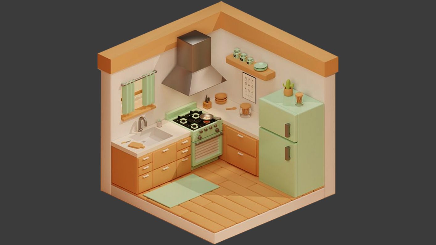 卡通厨房场景模型制作,适合新手入门的简单案例!