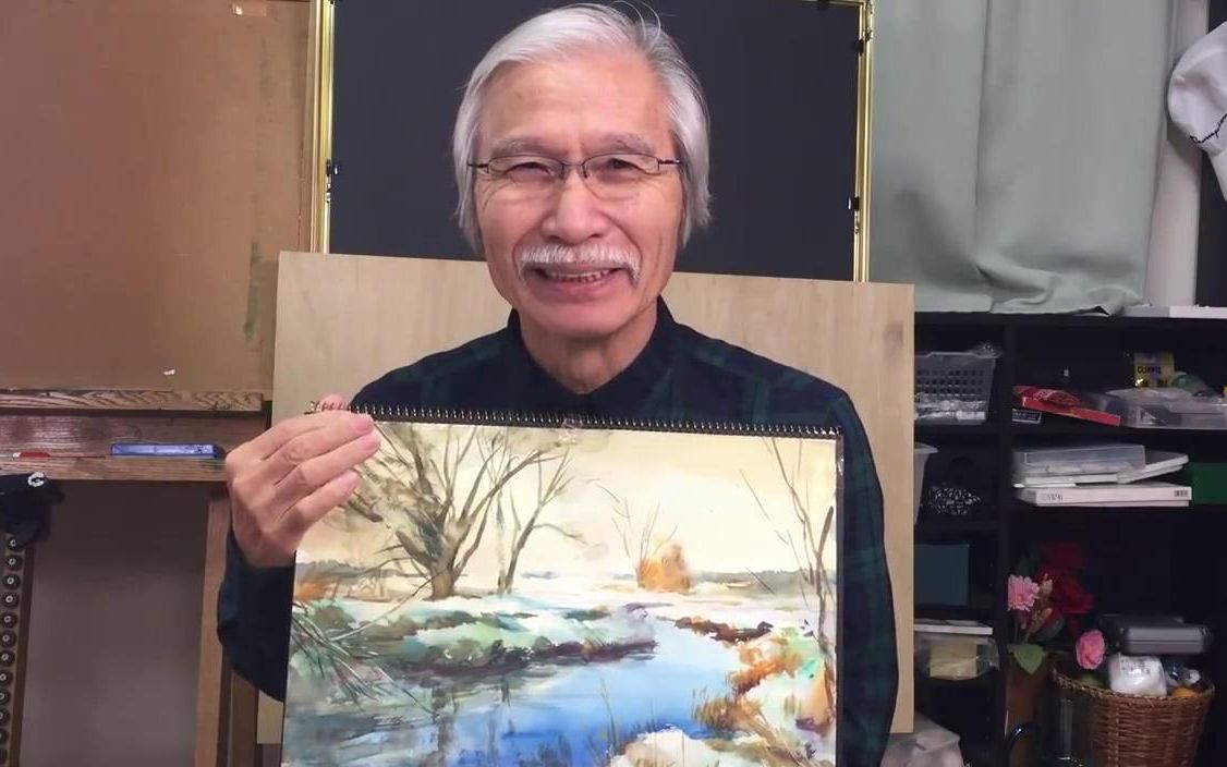 柴崎爷爷水彩教学如何画雪河景观