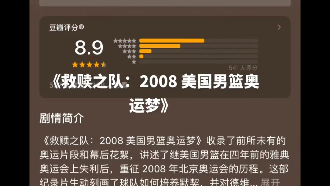 [图]《救赎之队：2008 美国男篮奥运梦》收录了前所未有的奥运片段和幕后花絮，讲述了继美国男篮在四年前的雅典奥运会上失利后，重征 2008 年北京奥运会的历程。这部